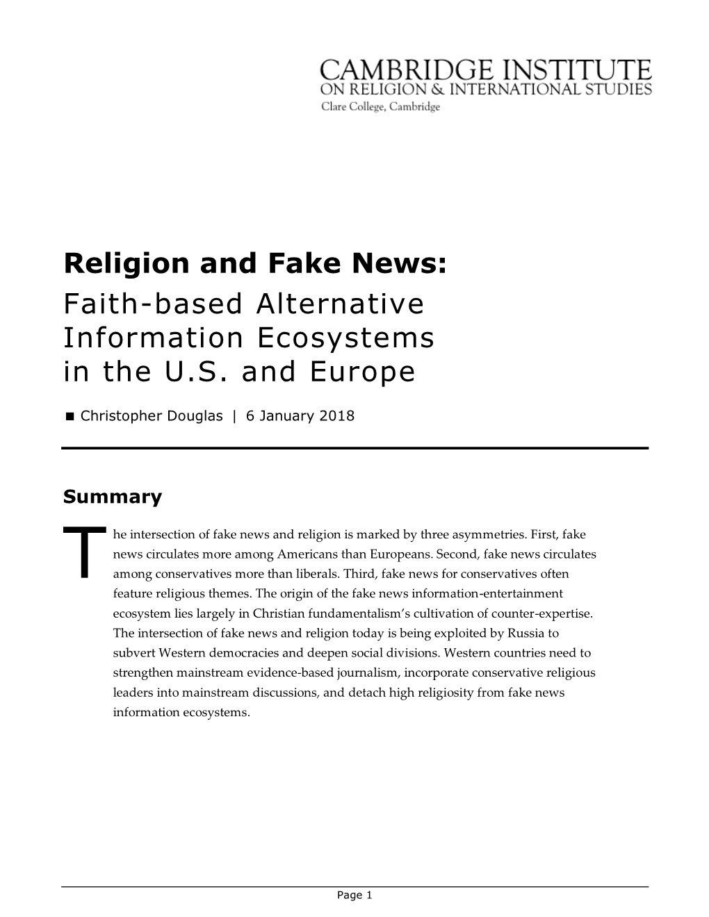 Religion and Fake News: Faith-Based Alternative Information Ecosystems in the U.S. and Europe