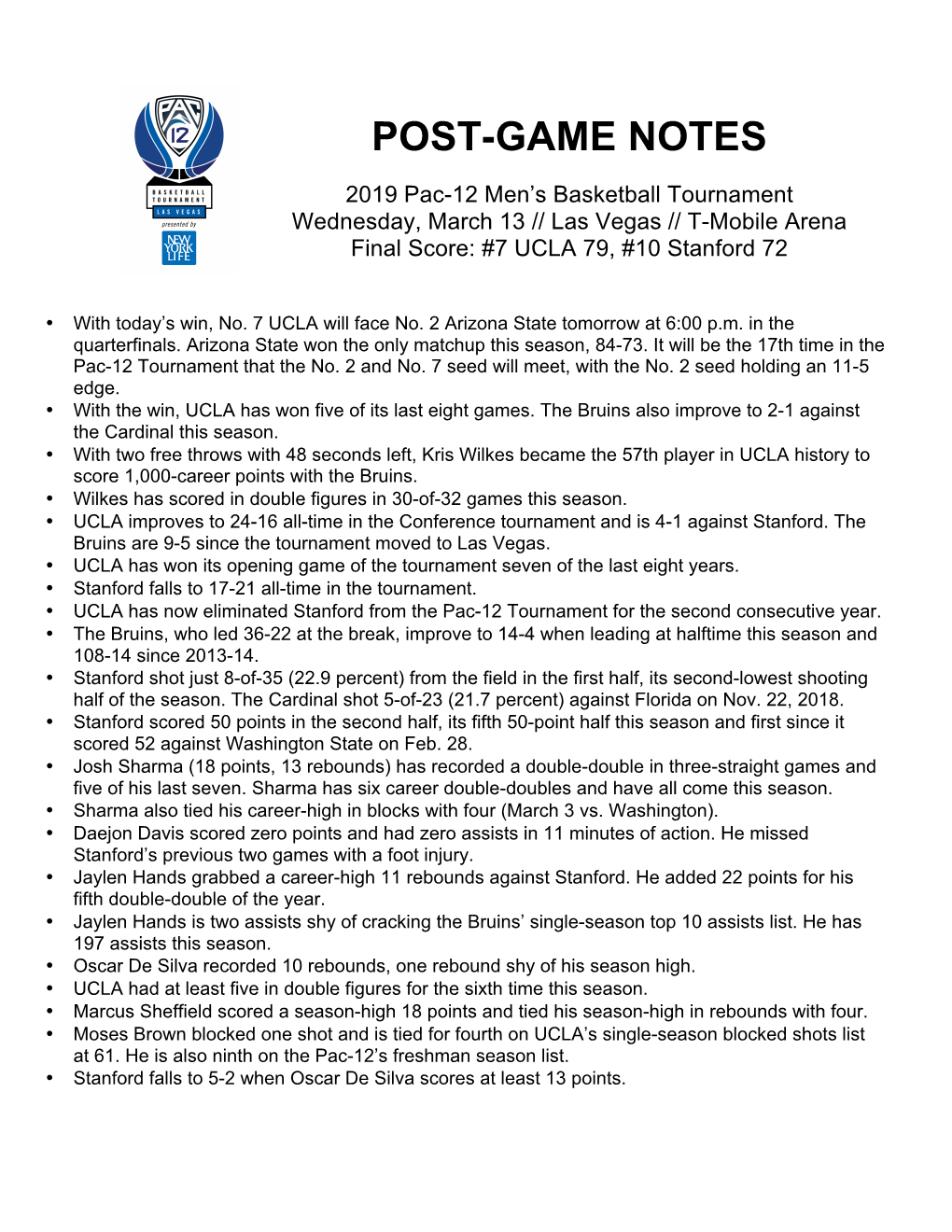 Post-Game Notes