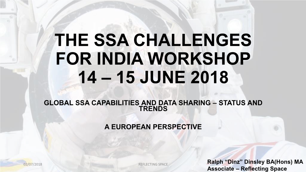 Ssa Challenges for India Workshop 14 – 15 June 2018