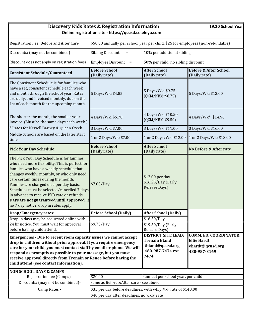 Discovery Kids Rate Sheet