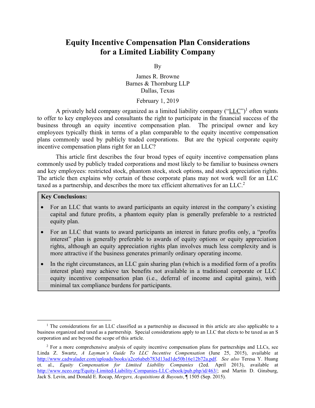 Equity Incentive Compensation Plan Considerations for a Limited Liability Company