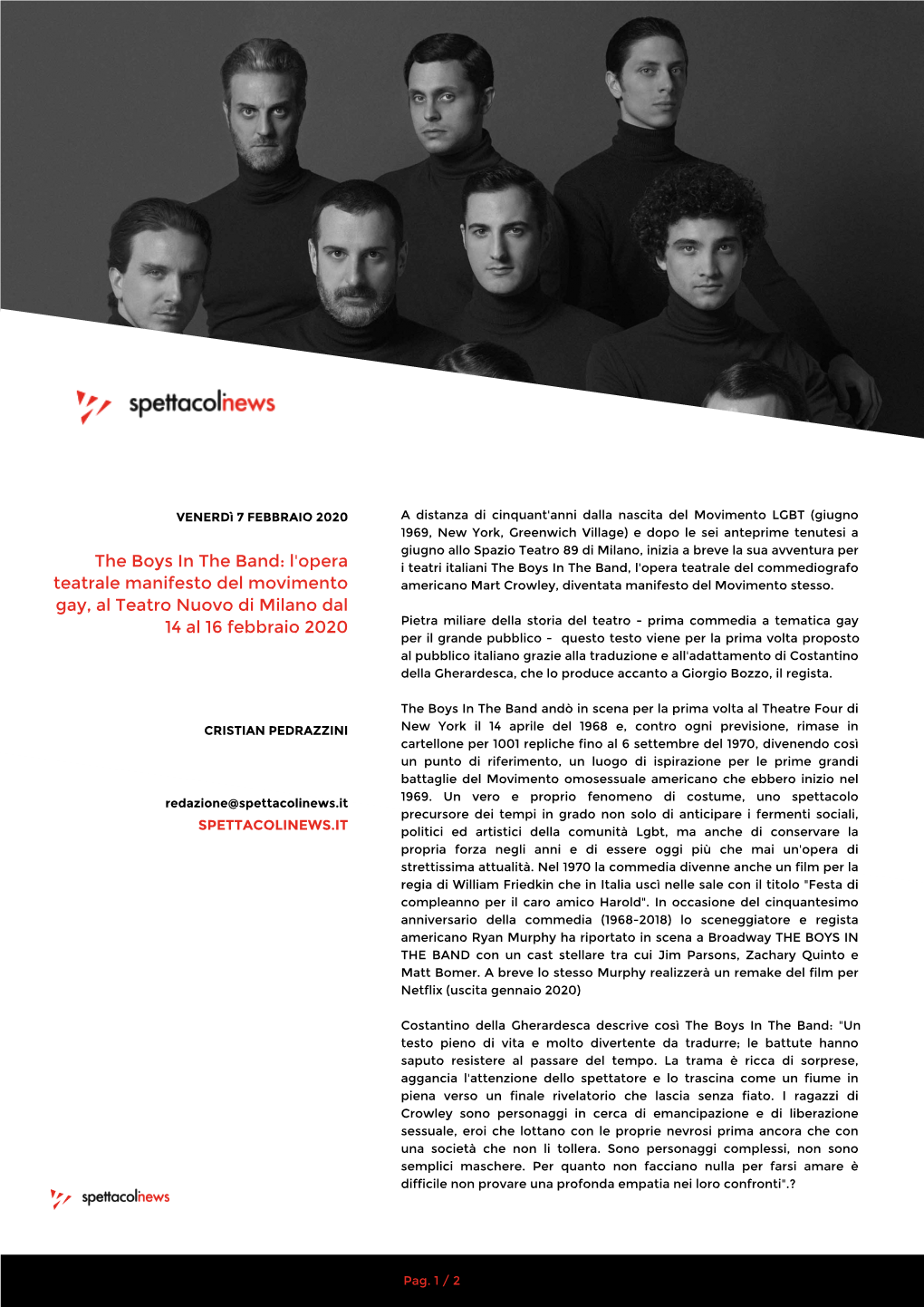 The Boys in the Band: L'opera Teatrale Manifesto Del Movimento Gay, Al