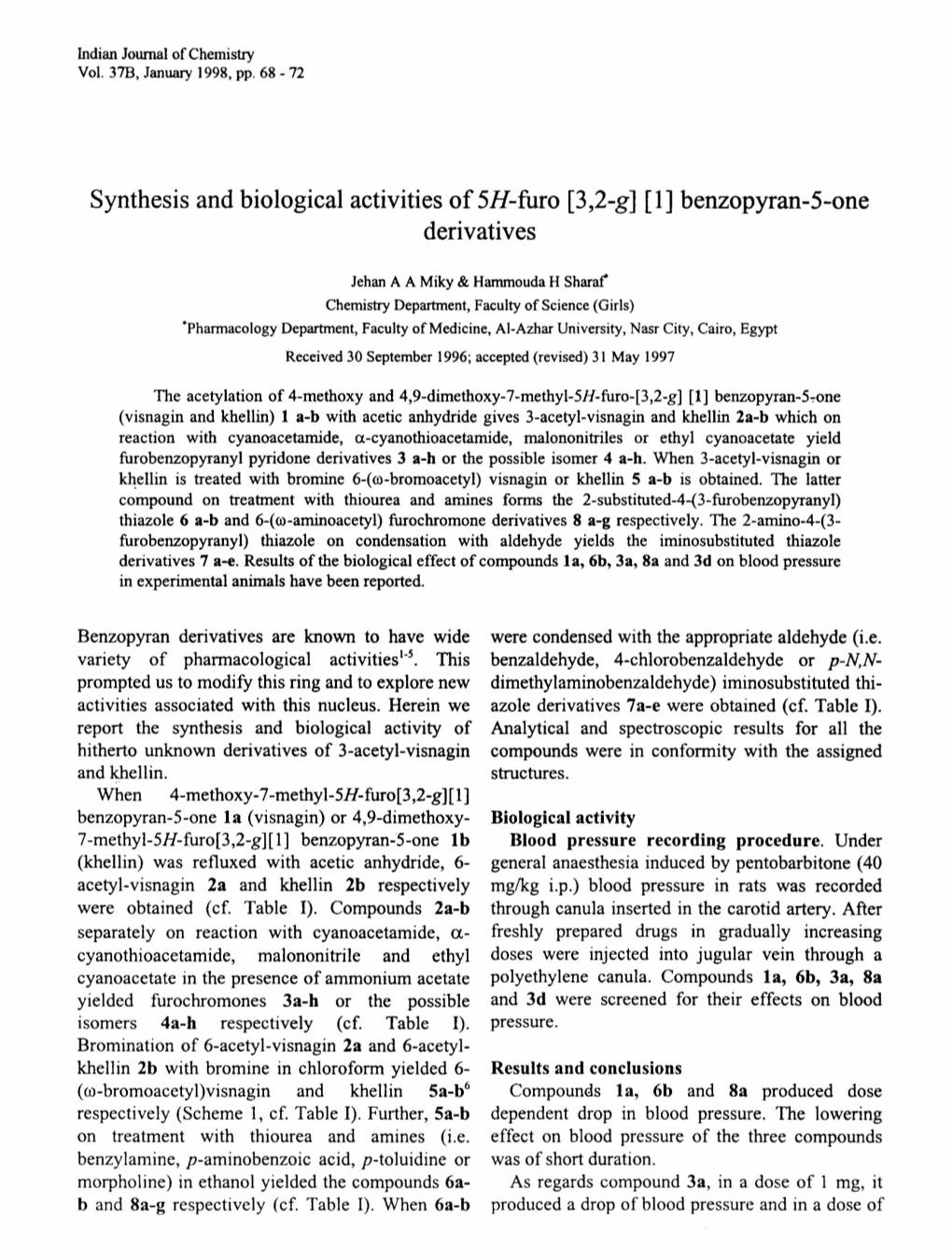 Synthesis and Biological Activities Of5h-Furo [3,2-G] [1] Benzopyran-5-One Derivatives