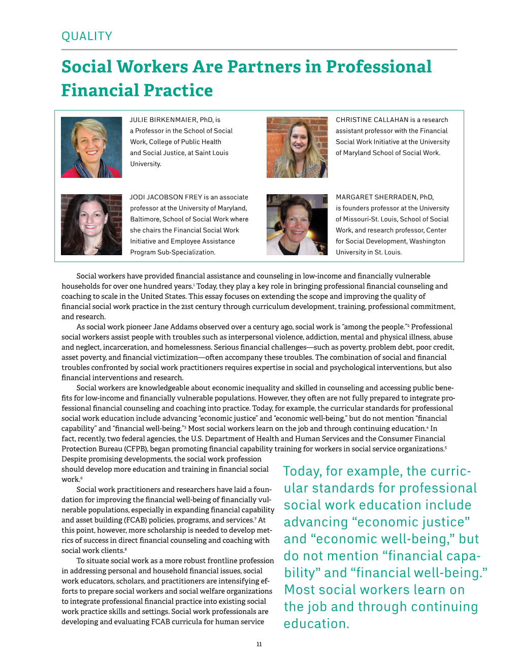 Social Workers Are Partners in Professional Financial Practice