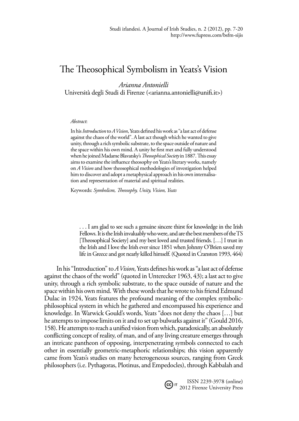 The Theosophical Symbolism in Yeats's Vision