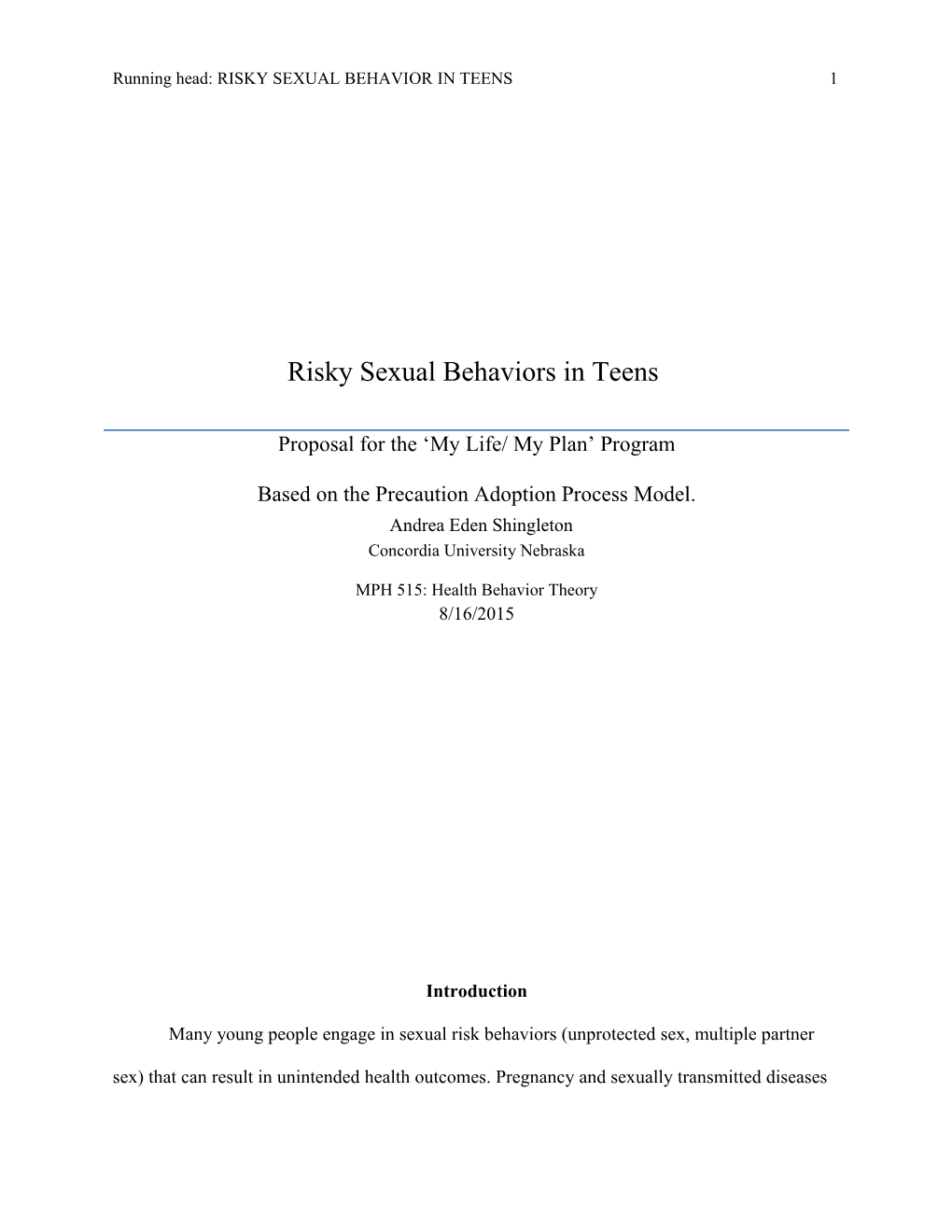 Risky Sexual Behaviors in Teens