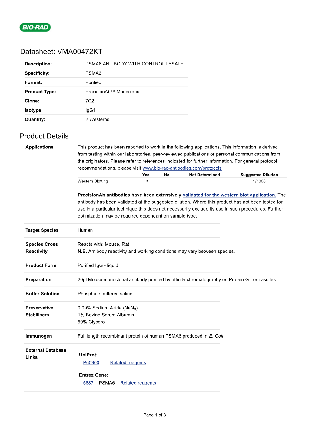 Datasheet: VMA00472KT Product Details