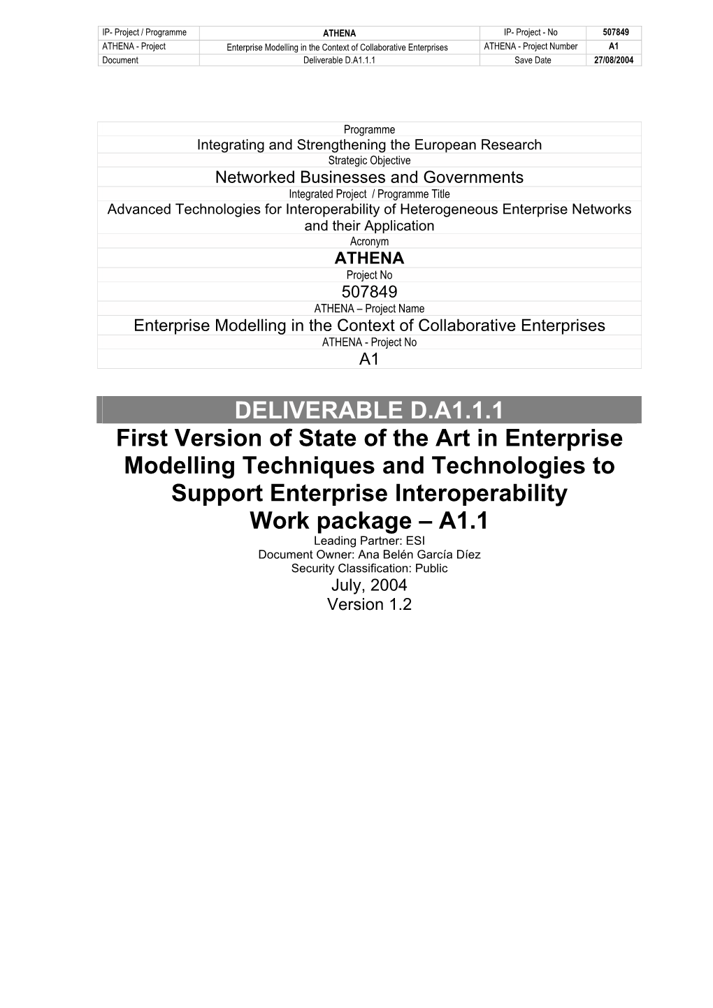 DELIVERABLE D.A1.1.1 First Version of State of the Art in Enterprise