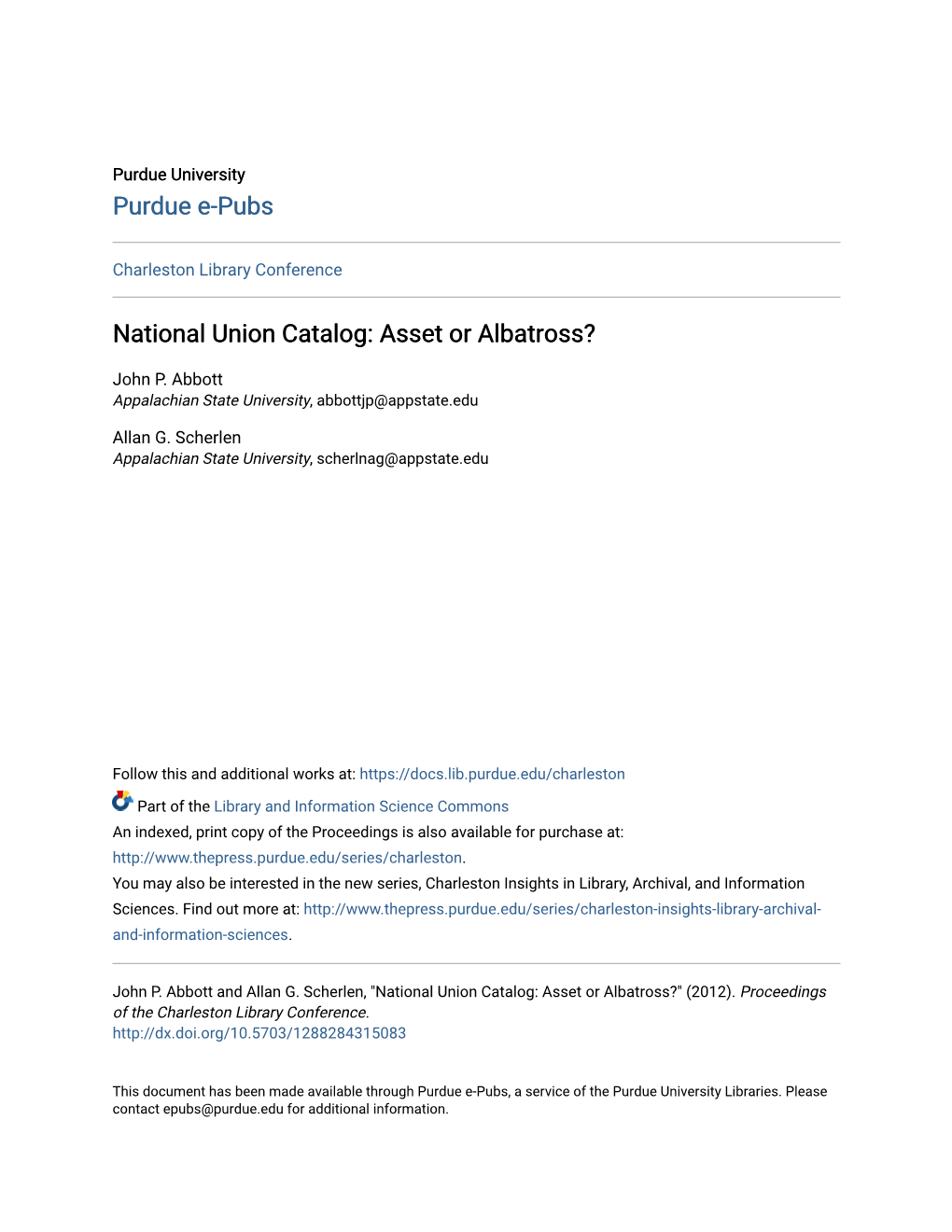 National Union Catalog: Asset Or Albatross?