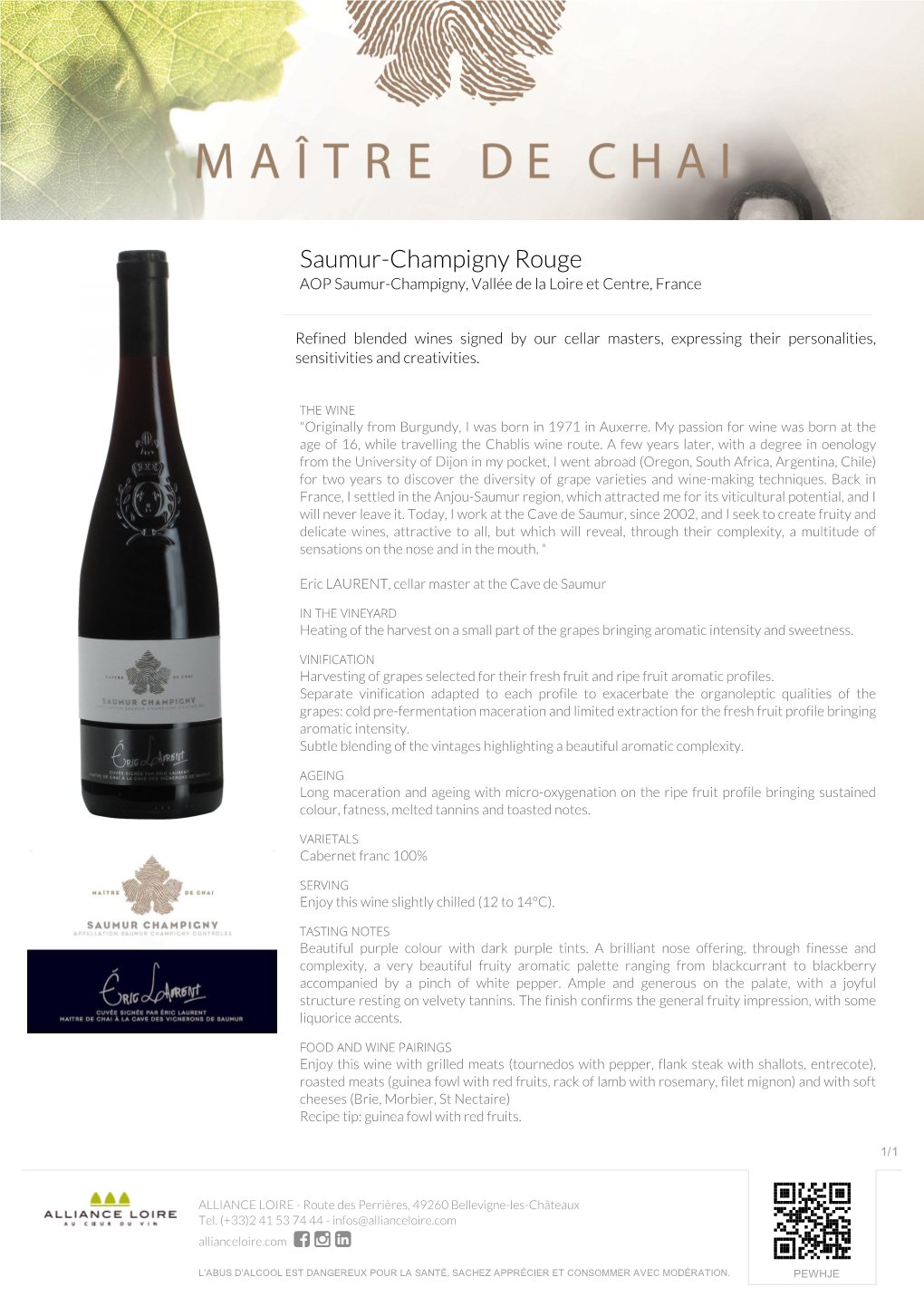 Saumur-Champigny Rouge | © ALLIANCE LOIRE | Design Vin.Co PEWHJE