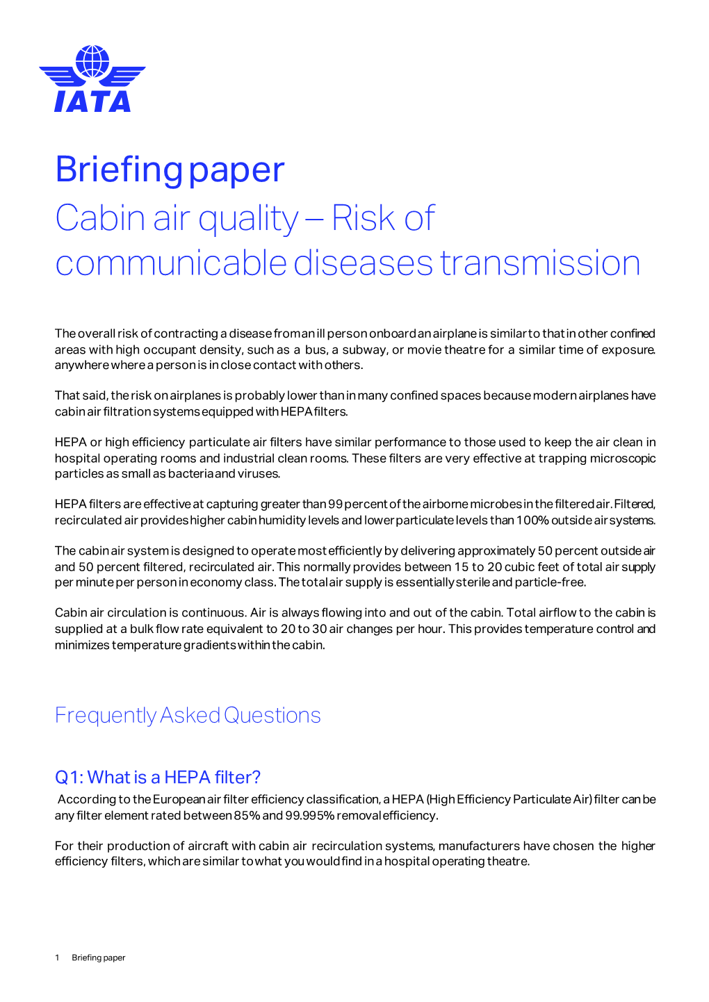 Cabin Air Quality Brief