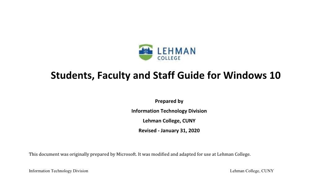 Students, Faculty and Staff Guide for Windows 10