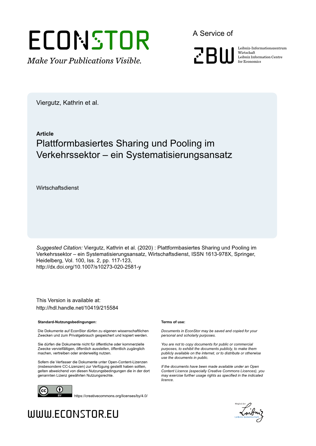 Plattformbasiertes Sharing Und Pooling Im Verkehrssektor – Ein Systematisierungsansatz