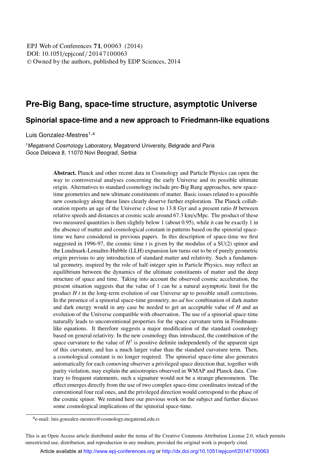 Pre-Big Bang, Space-Time Structure, Asymptotic Universe