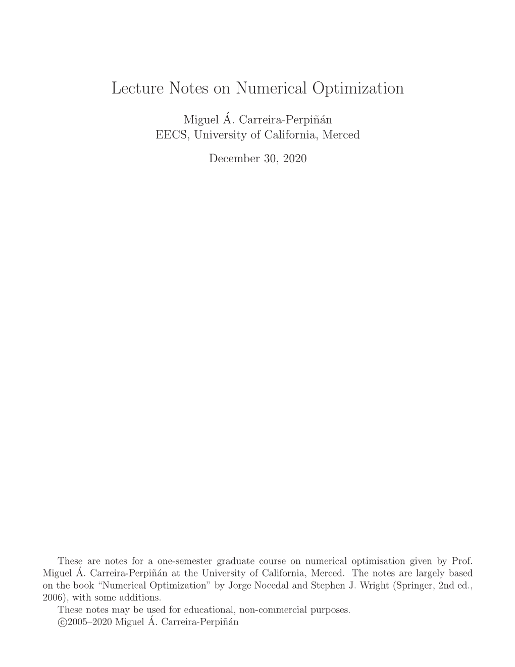 Lecture Notes on Numerical Optimization