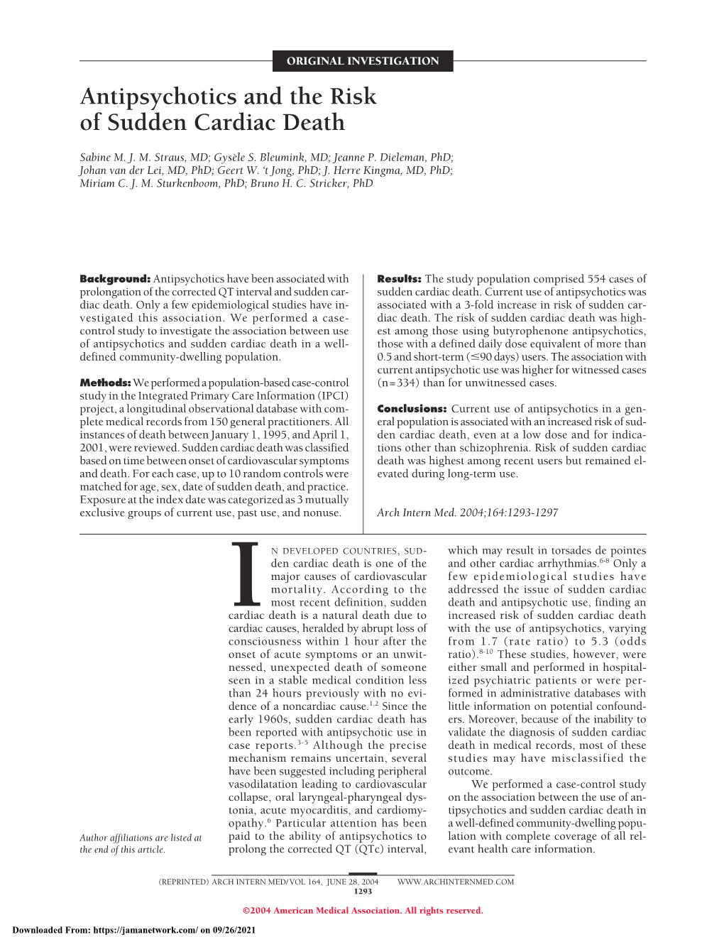 Antipsychotics and the Risk of Sudden Cardiac Death