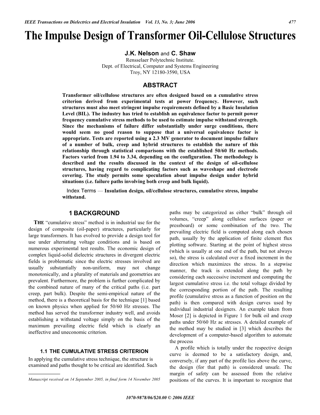 The Impulse Design of Transformer Oil-Cellulose Structures