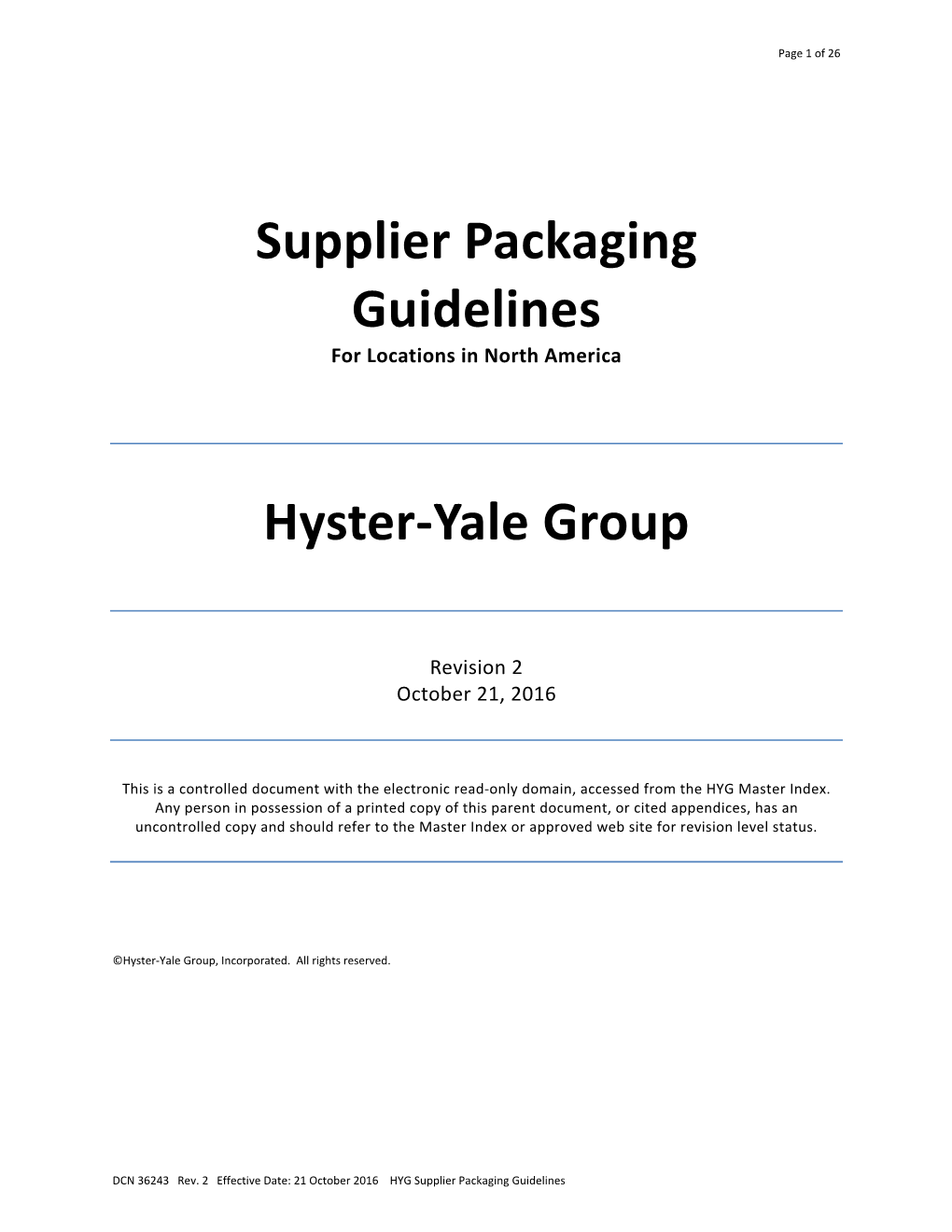 Supplier Packaging Guidelines Hyster-Yale Group