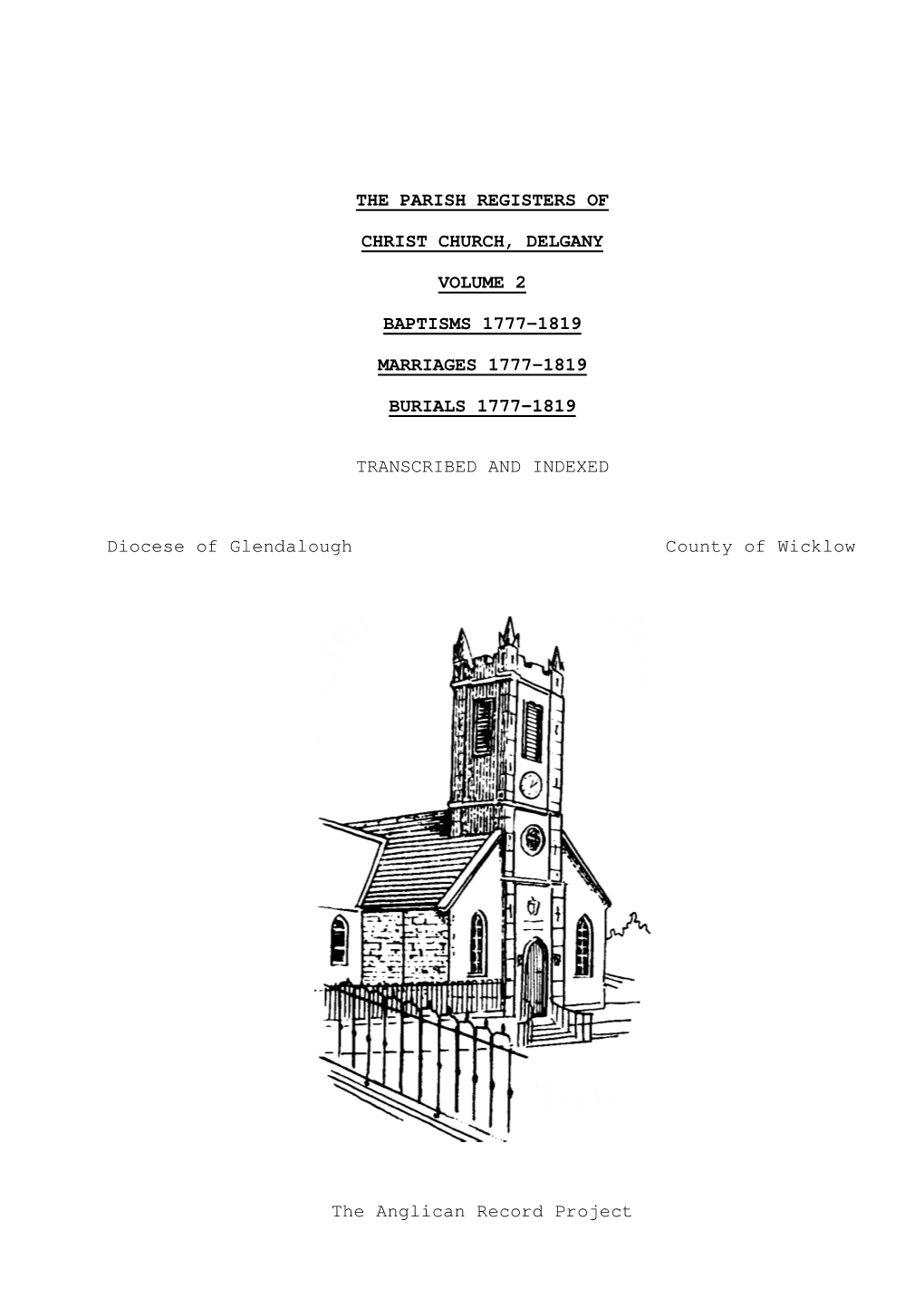 Baptisms, Marriages & Burials 1777 – 1819