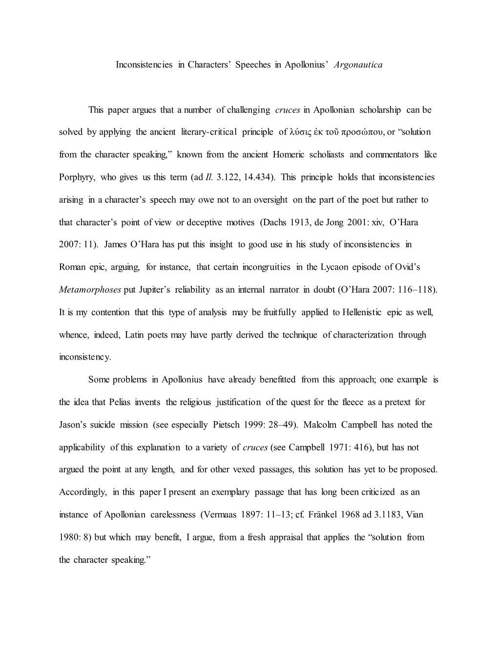 Inconsistencies in Characters' Speeches in Apollonius' Argonautica