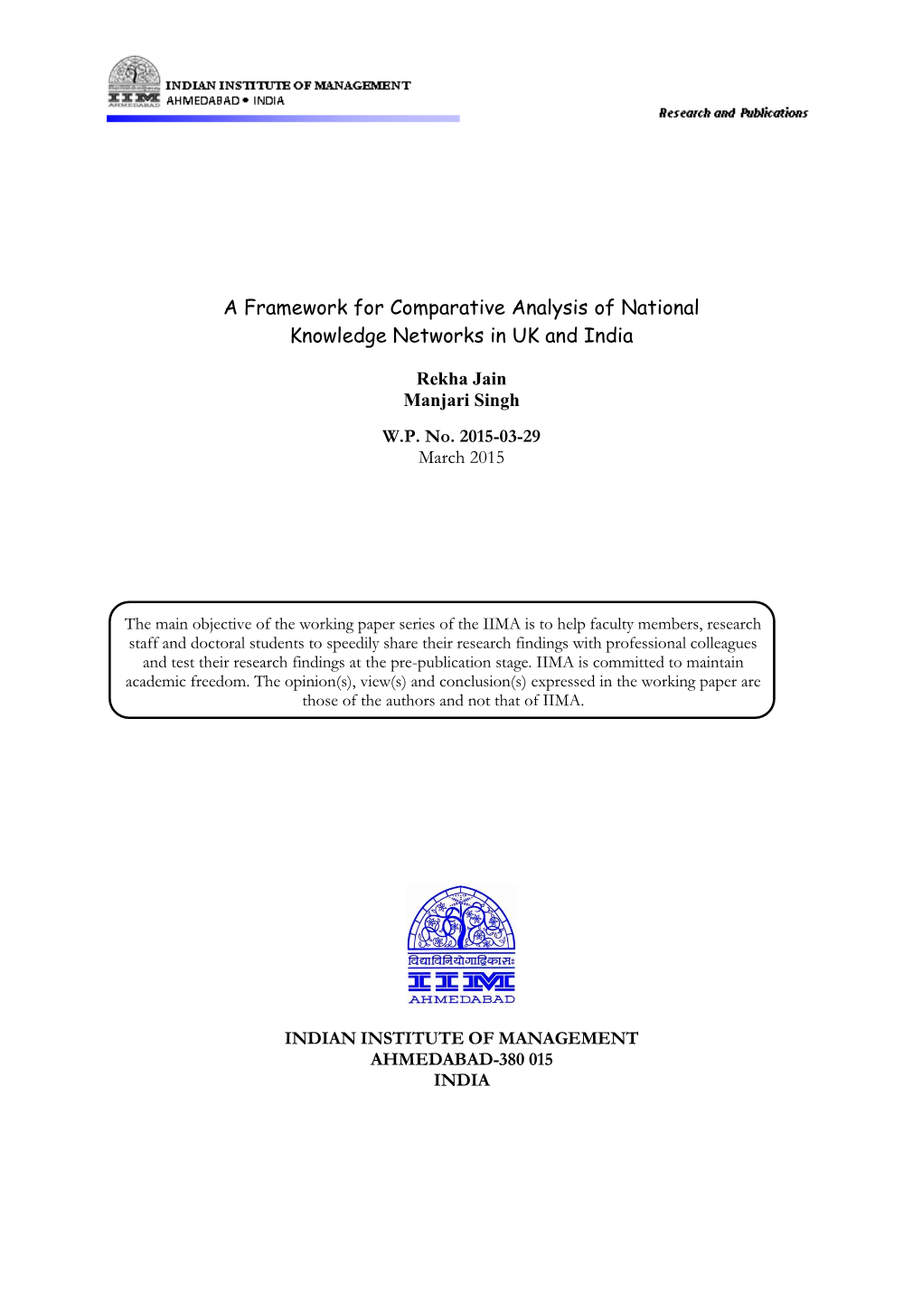 A Framework for Comparative Analysis of National Knowledge Networks in UK and India
