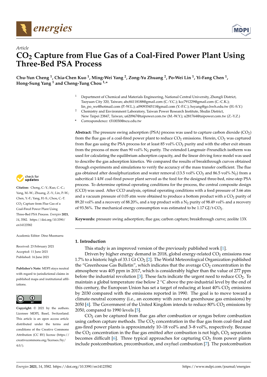 CO2 Capture from Flue Gas of a Coal-Fired Power Plant Using Three-Bed PSA Process