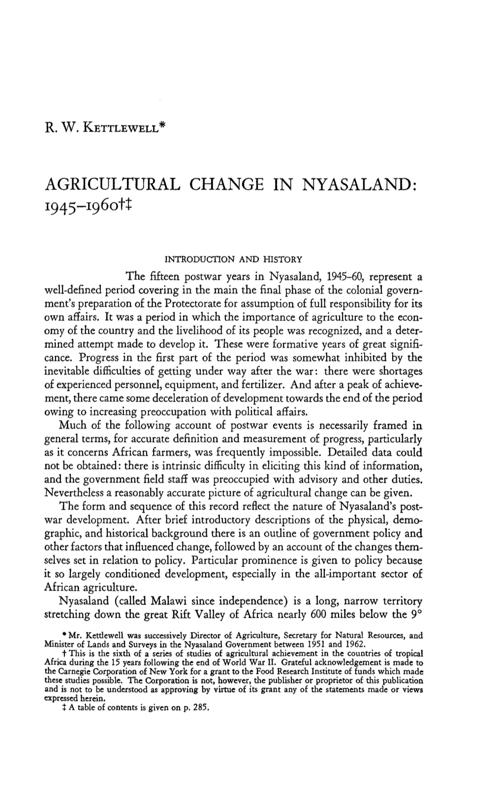 Agricultural Change in Nyasaland: 1945-1960 235