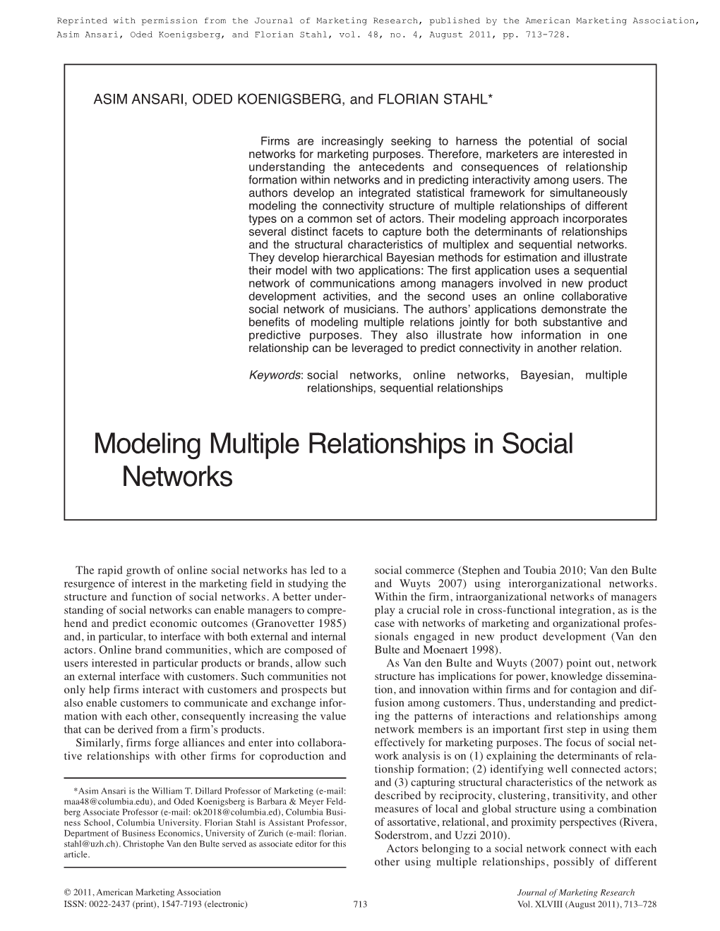 Modeling Multiple Relationships in Social Networks