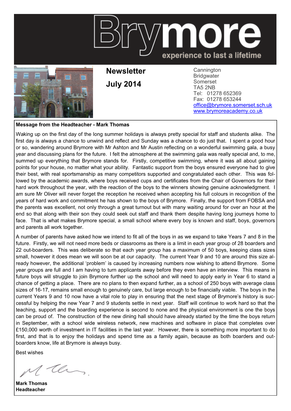 Newsletter July 2014