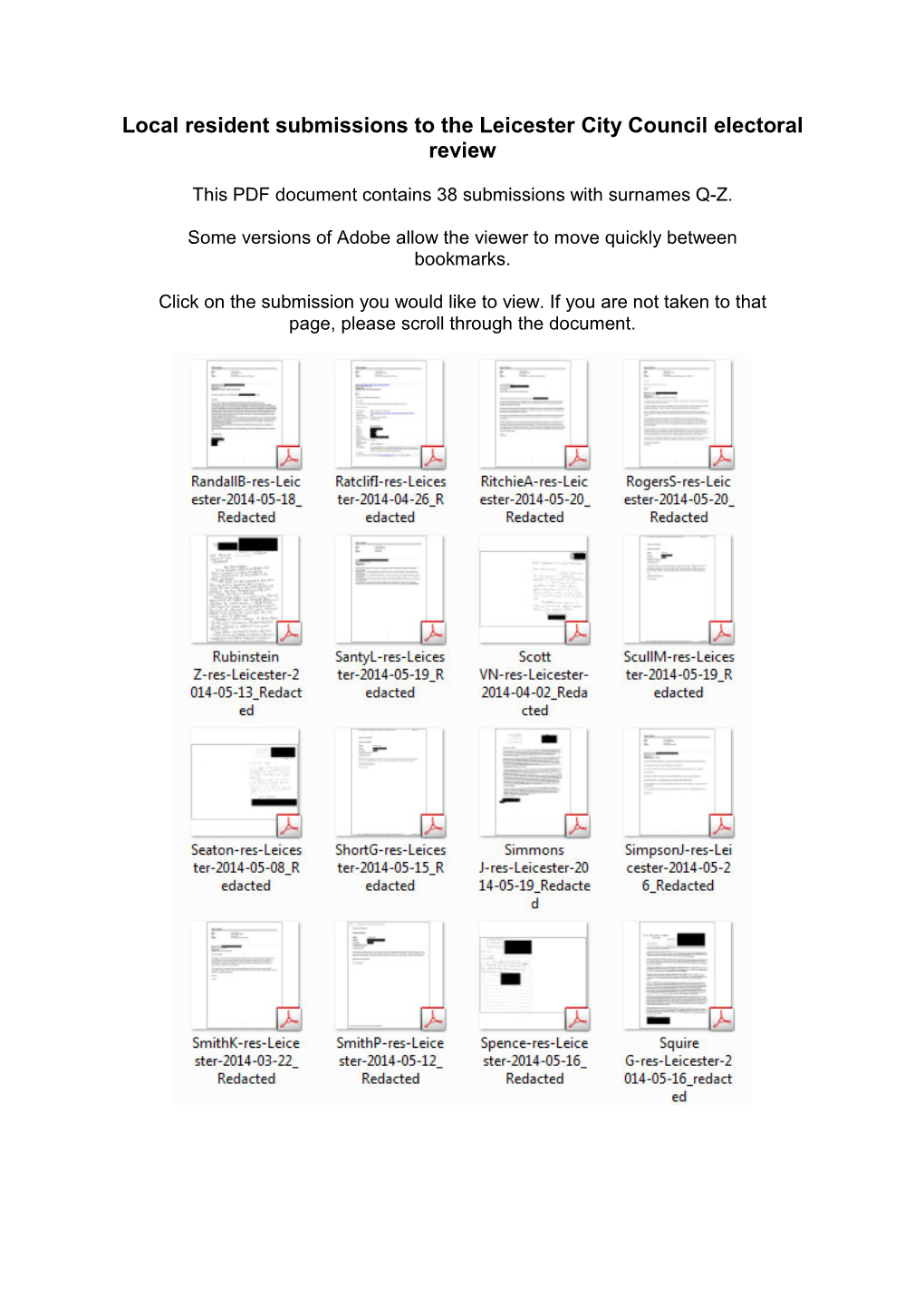 Local Resident Submissions to the Leicester City Council Electoral Review