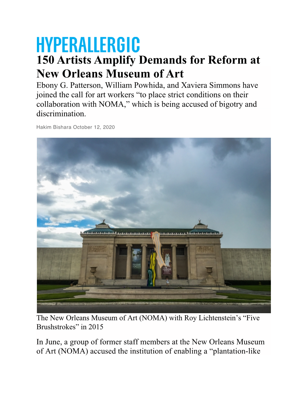 150 Artists Amplify Demands for Reform at New Orleans Museum of Art Ebony G