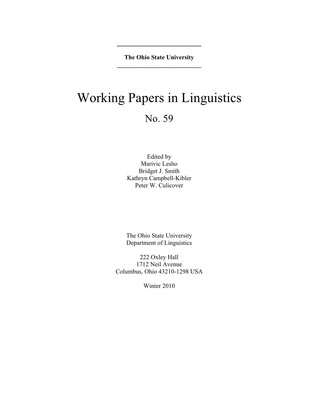 Working Papers in Linguistics