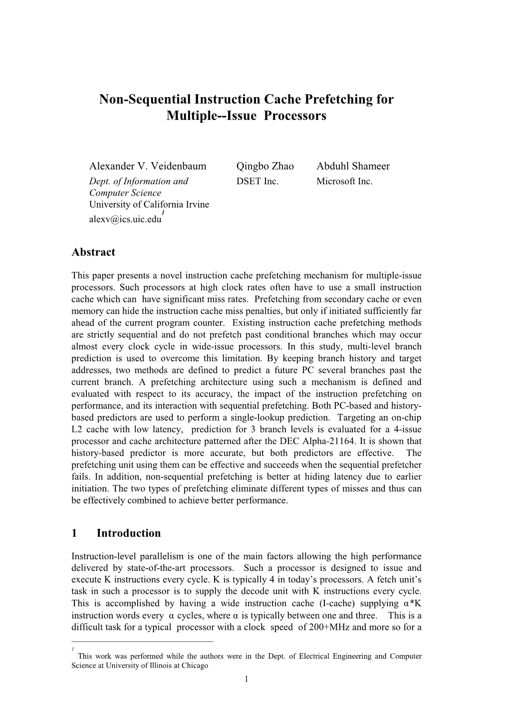 Non-Sequential Instruction Cache Prefetching for Multiple--Issue Processors