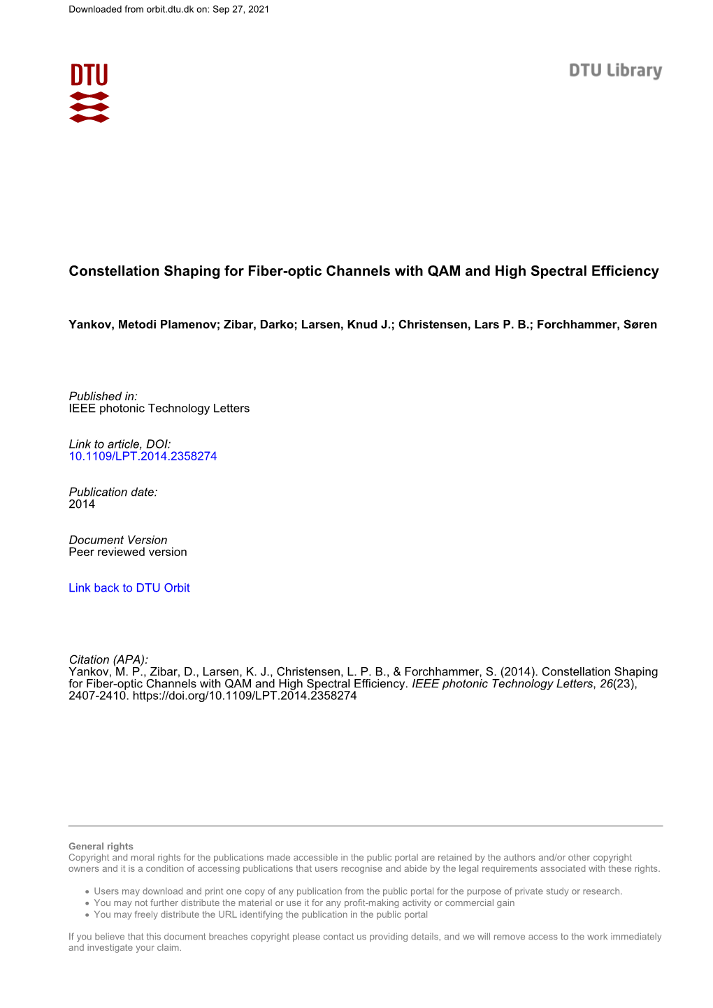 Constellation Shaping for Fiber-Optic Channels with QAM and High Spectral Efficiency