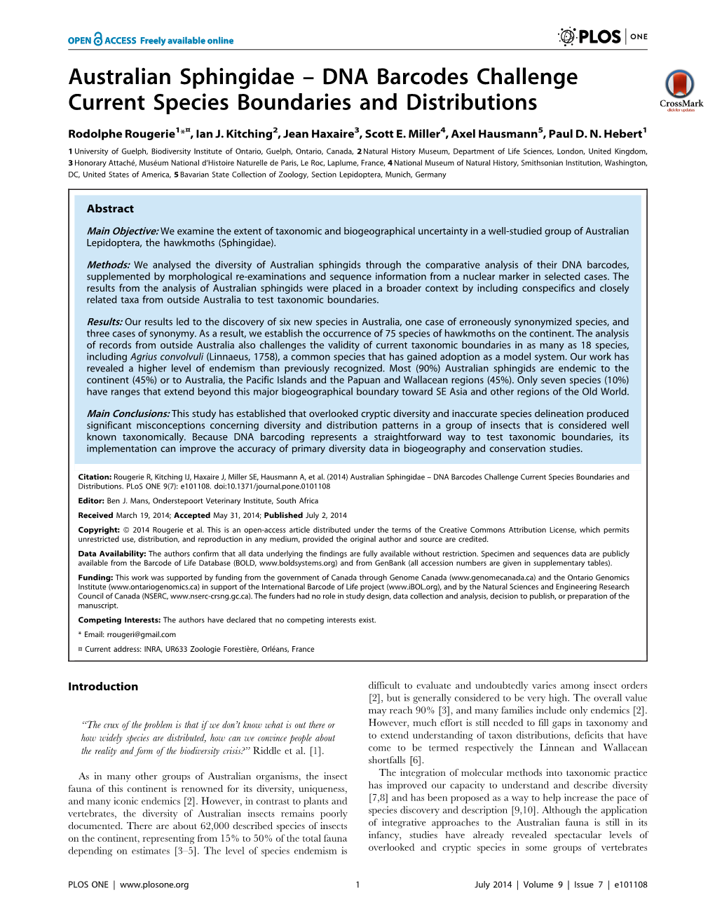 Australian Sphingidae – DNA Barcodes Challenge Current Species Boundaries and Distributions