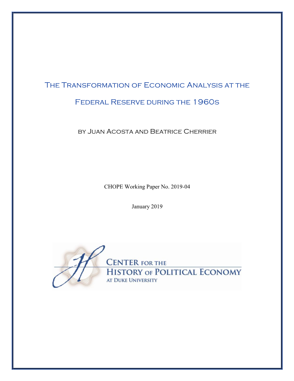 The Transformation of Economic Analysis at the Federal Reserve During the 1960S