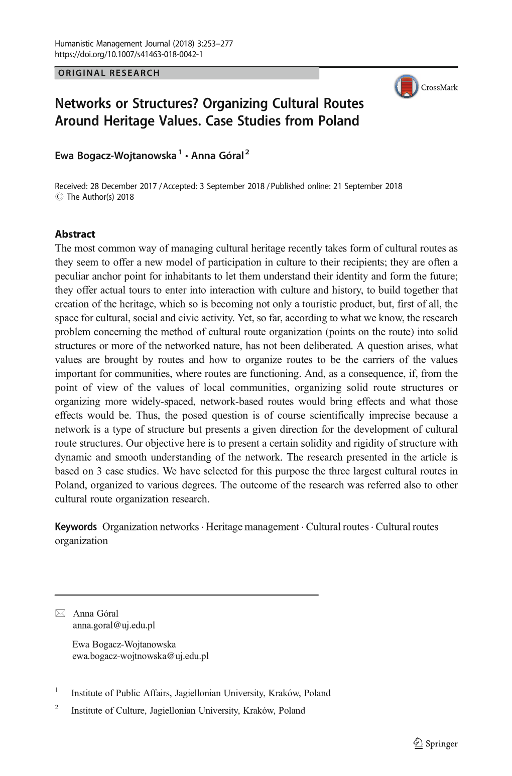 Networks Or Structures? Organizing Cultural Routes Around Heritage Values