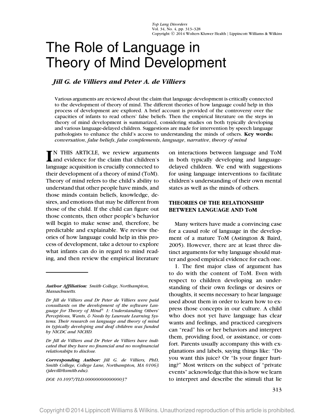 The Role of Language in Theory of Mind Development