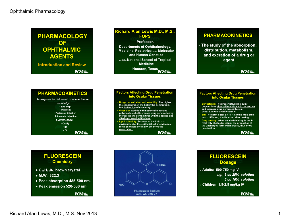 Pharmacology of Ophthalmic Agents