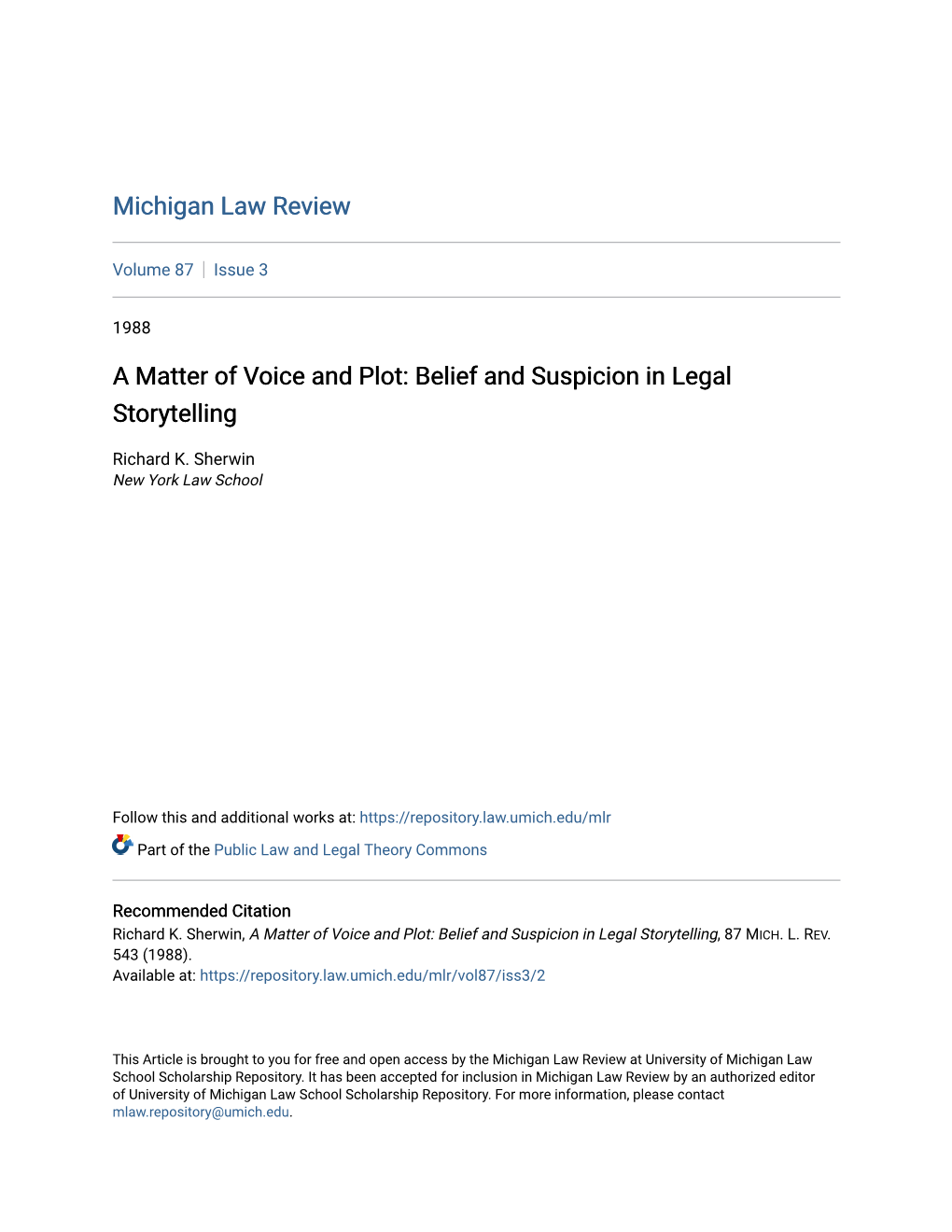 A Matter of Voice and Plot: Belief and Suspicion in Legal Storytelling