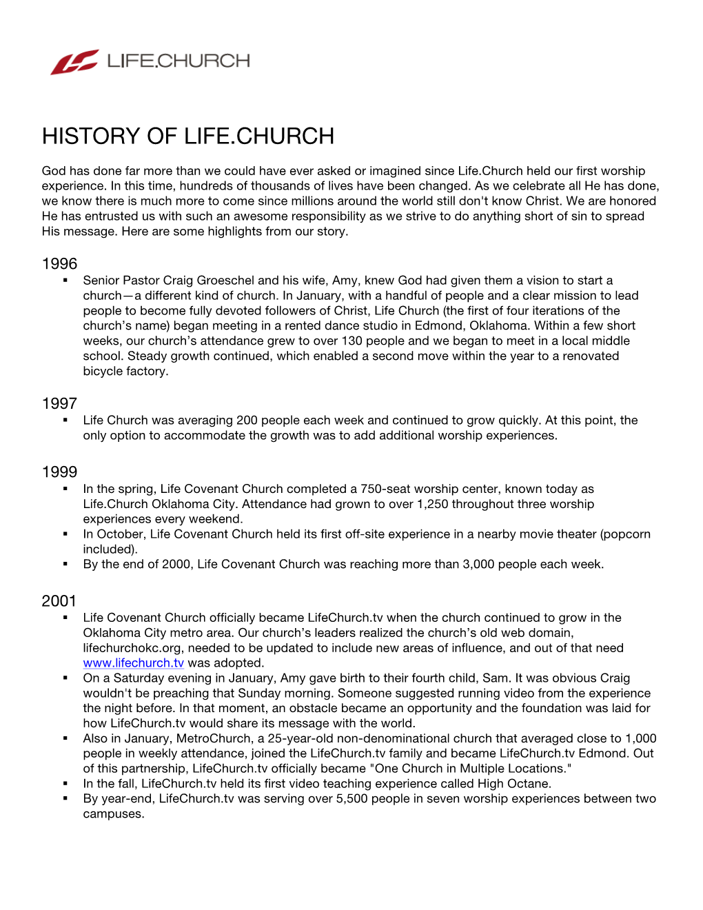 History of Life.Church