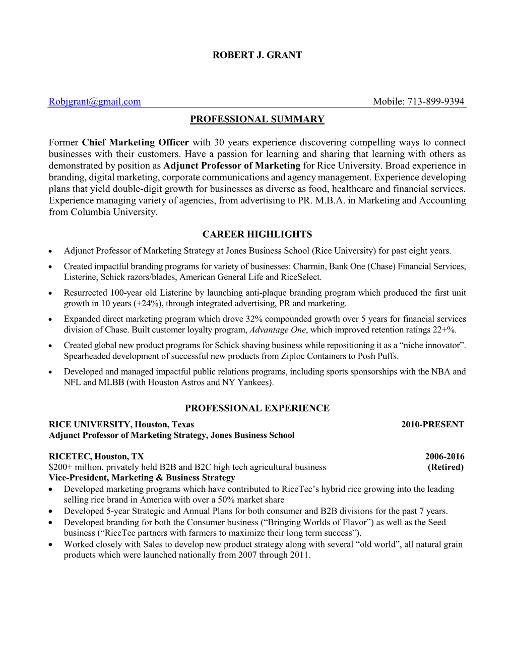 Robert Grant CV