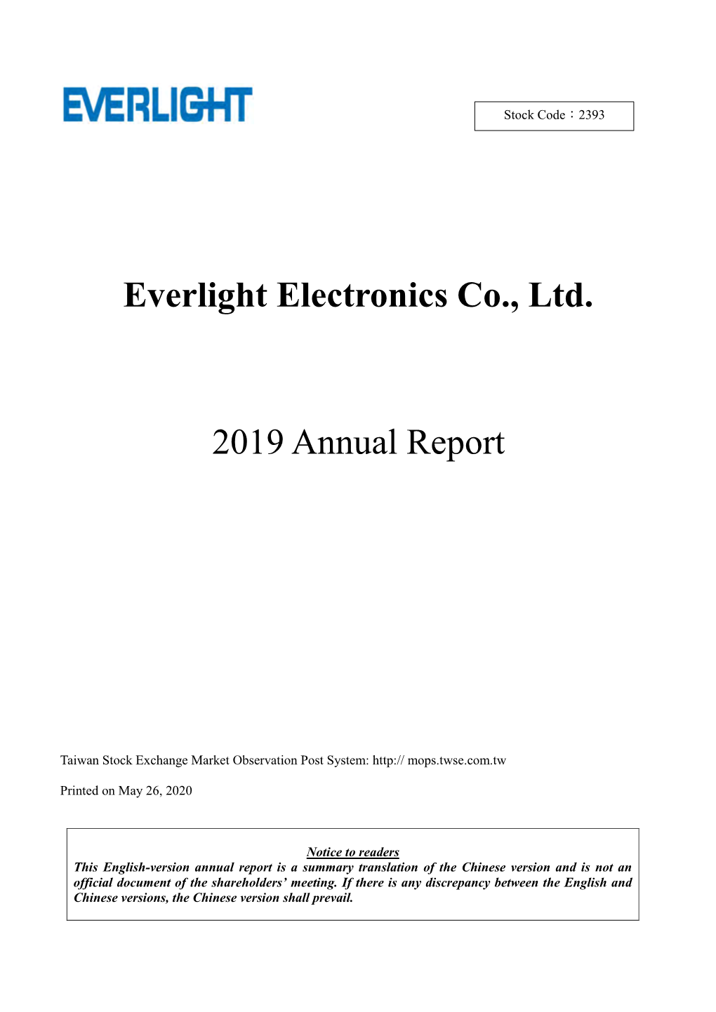 Everlight Electronics Co., Ltd. 2019 Annual Report