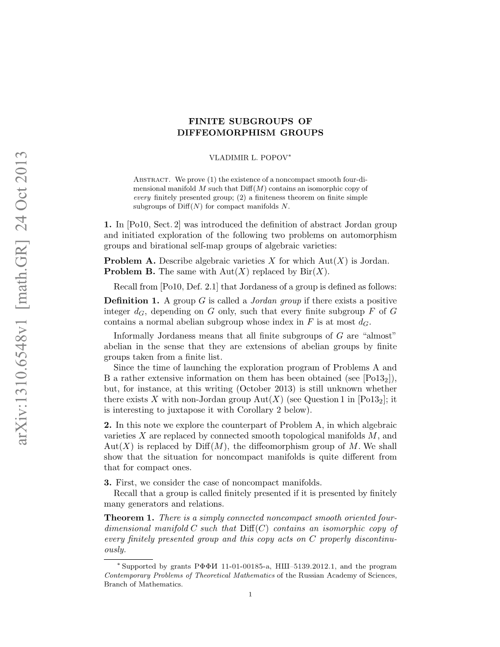 Arxiv:1310.6548V1 [Math.GR] 24 Oct 2013 Every Hwta H Iuto O Ocmatmnflsi Ut Di Quite Is 3