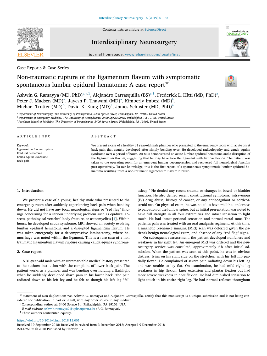 Non-Traumatic Rupture of the Ligamentum Flavum With