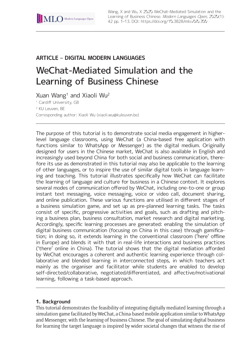 Wechat-Mediated Simulation and the Learning of Business Chinese