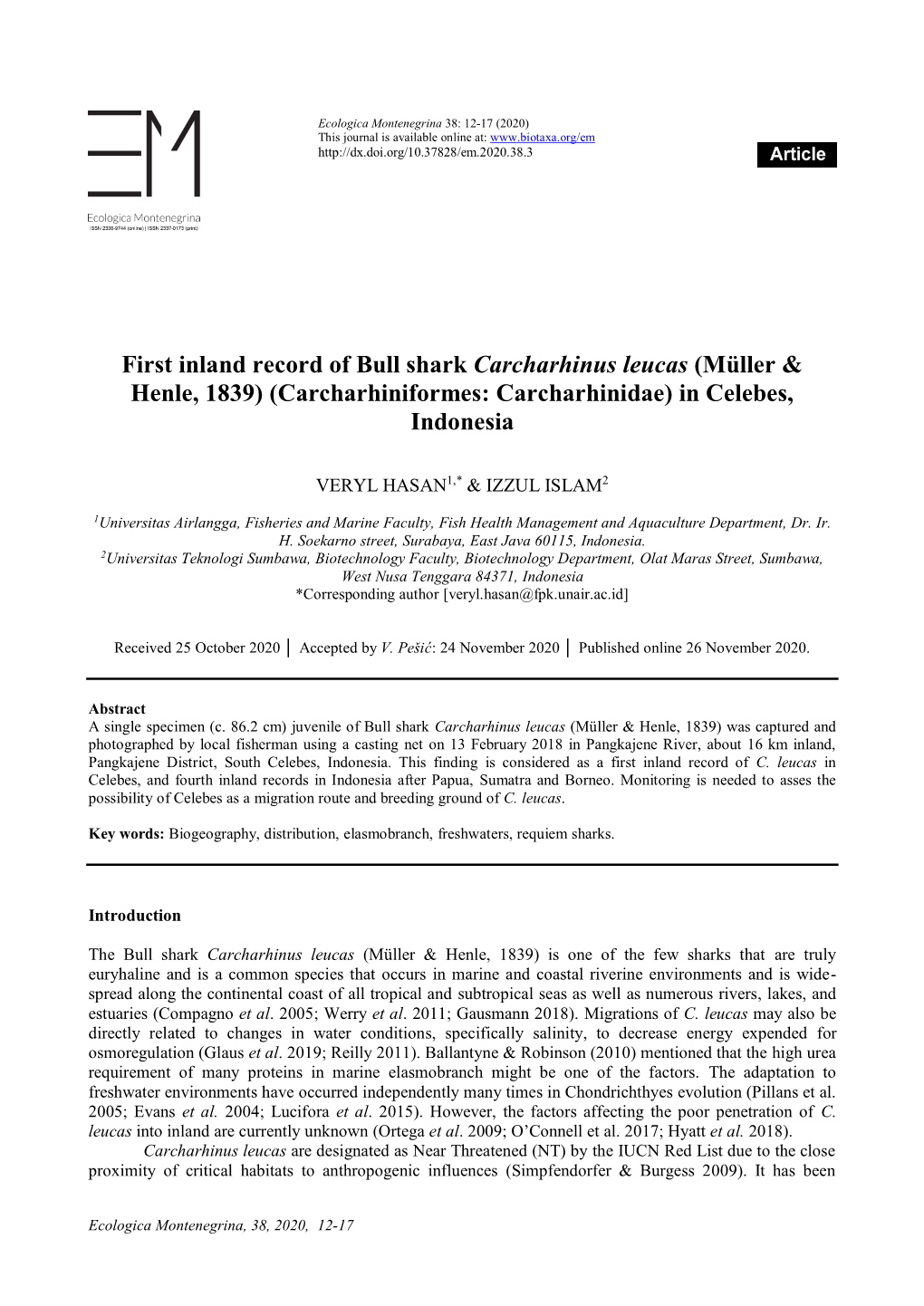 First Inland Record of Bull Shark Carcharhinus Leucas (Müller & Henle, 1839) (Carcharhiniformes: Carcharhinidae) in Celebes, Indonesia