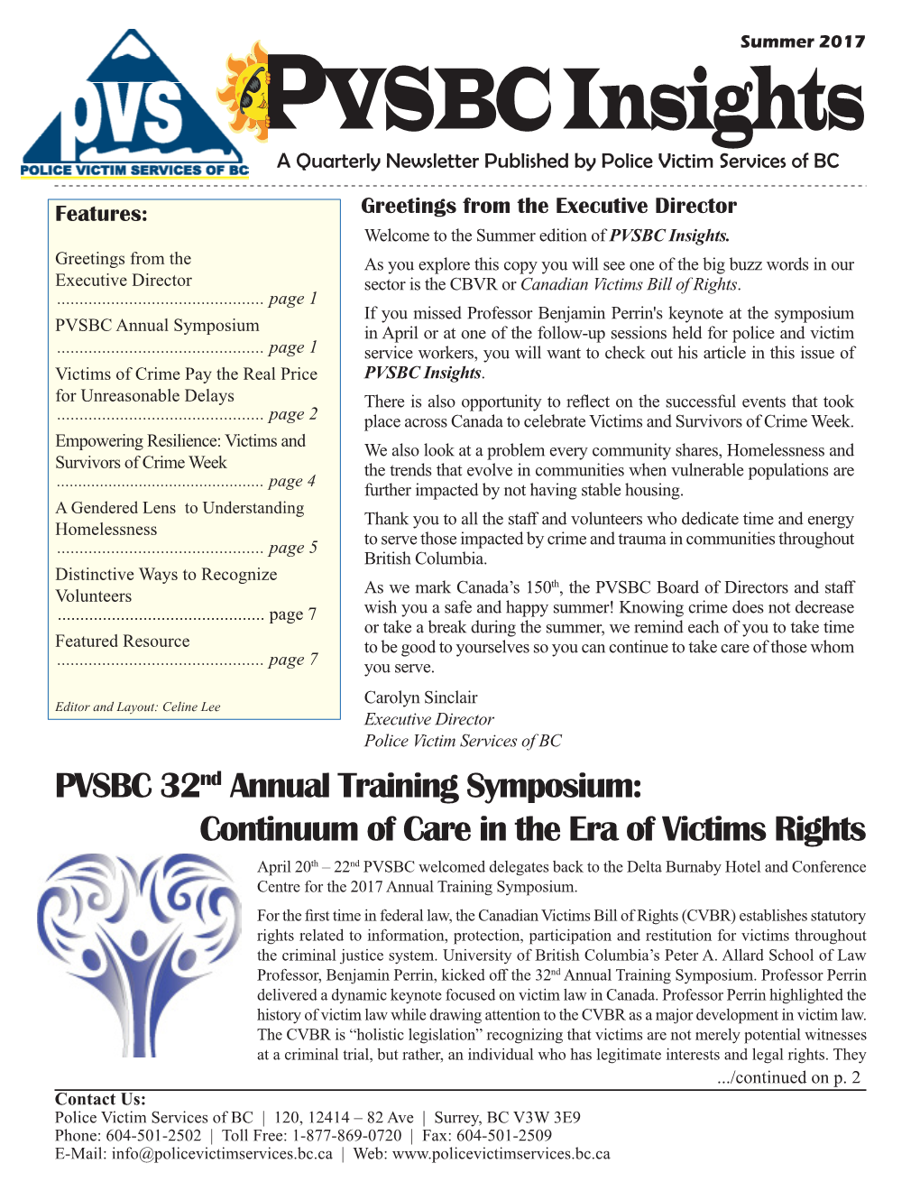 PVSBC Insights a Quarterly Newsletter Published by Police Victim Services of BC