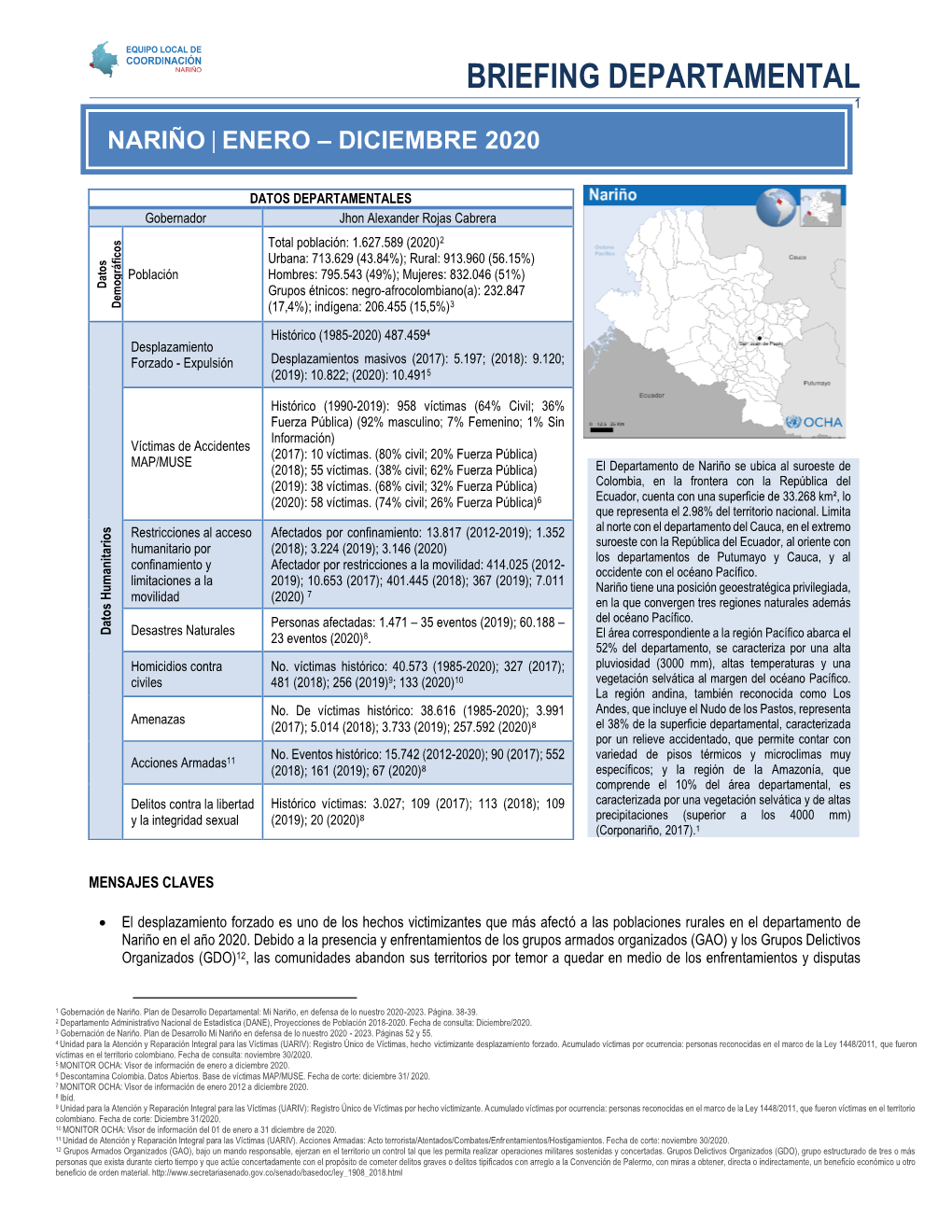 Briefing Departamental, Nariño