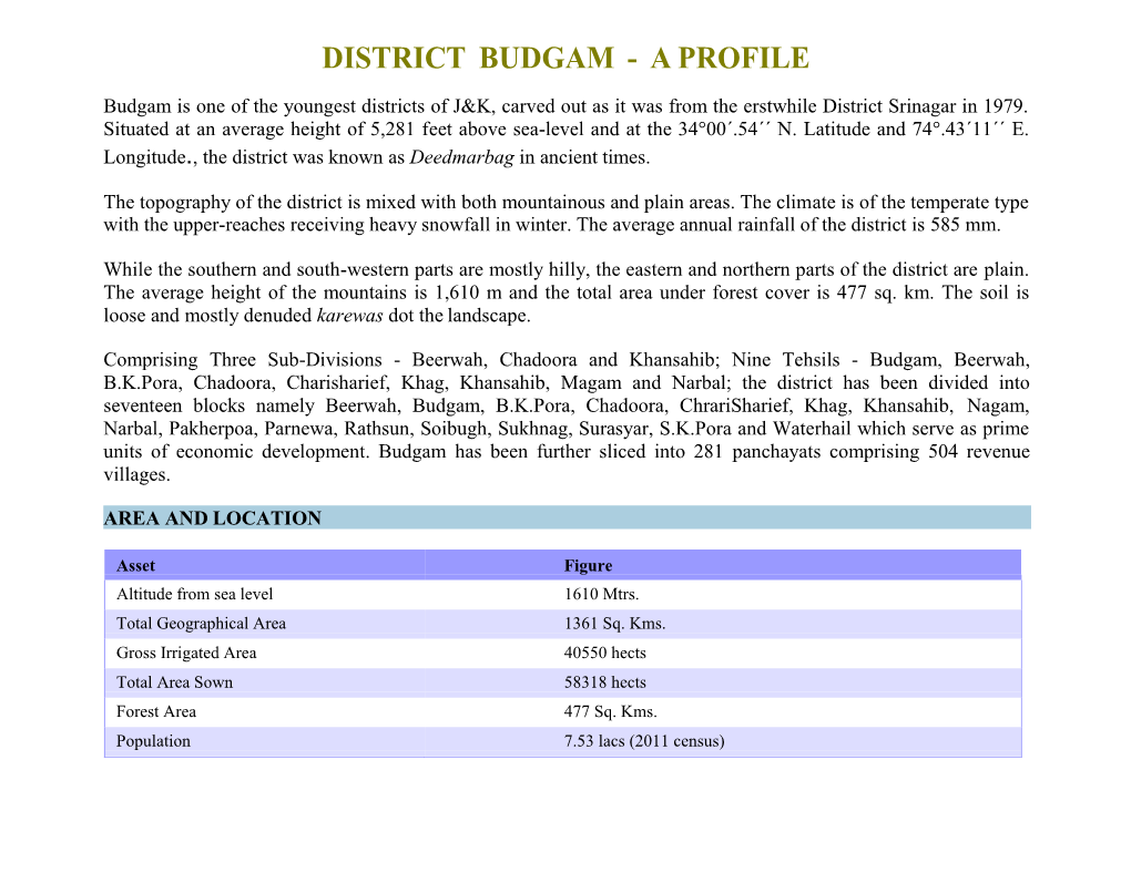 District Budgam - a Profile